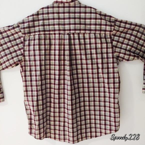 Chaps Ralph Lauren Burgundy long sleeve plaid - Picture 3 of 7